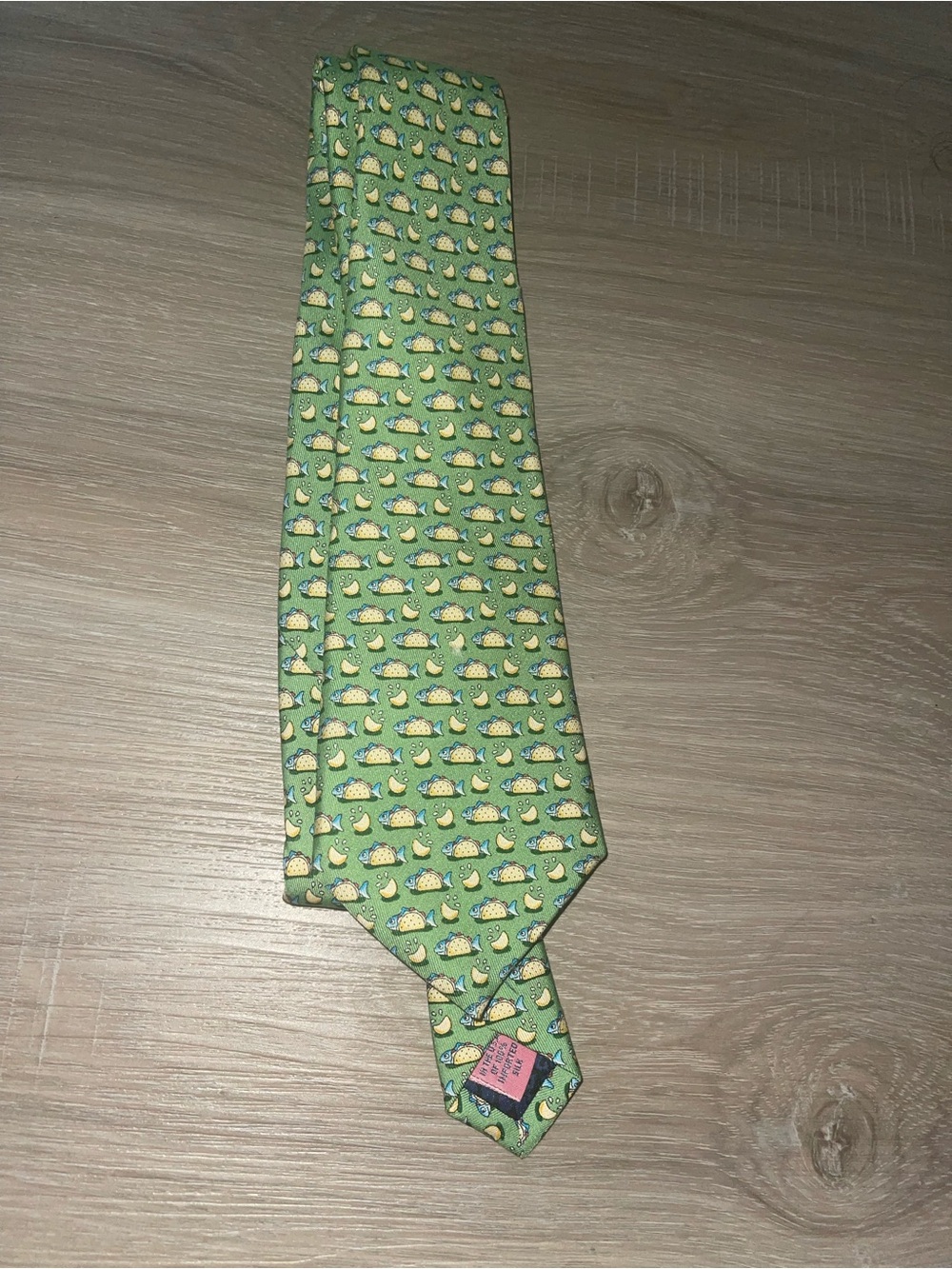 Vineyard Vines Green Tie with Yellow Fish Motif